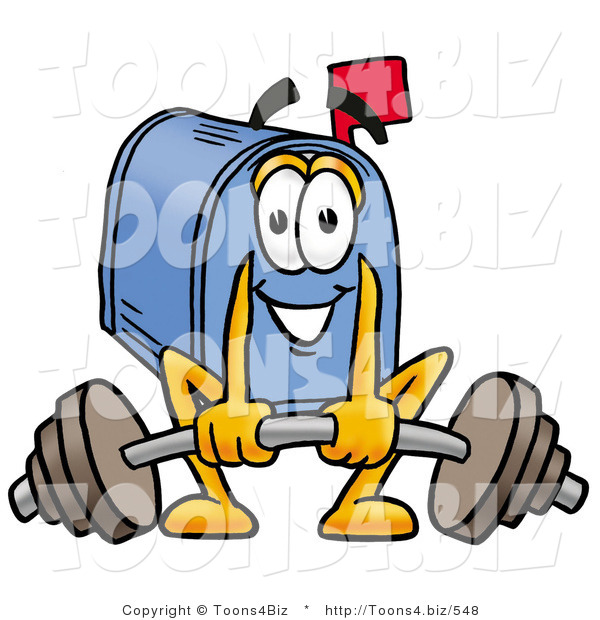 Illustration of a Cartoon Mailbox Lifting a Heavy Barbell
