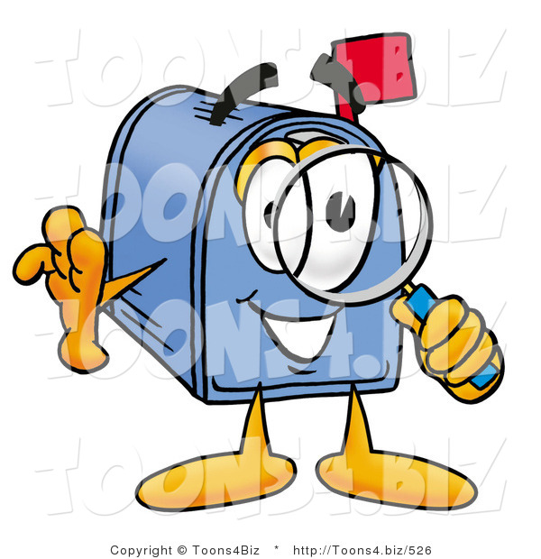 Illustration of a Cartoon Mailbox Looking Through a Magnifying Glass