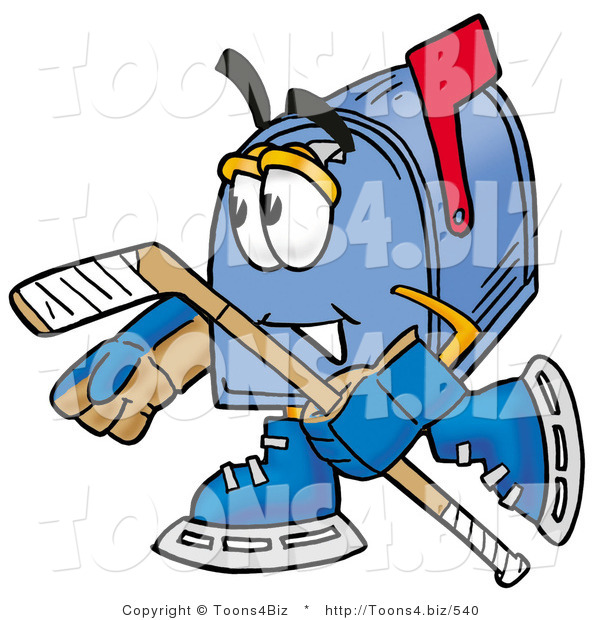 Illustration of a Cartoon Mailbox Playing Ice Hockey