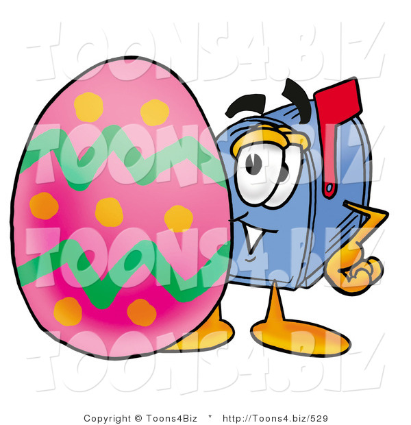Illustration of a Cartoon Mailbox Standing Beside an Easter Egg