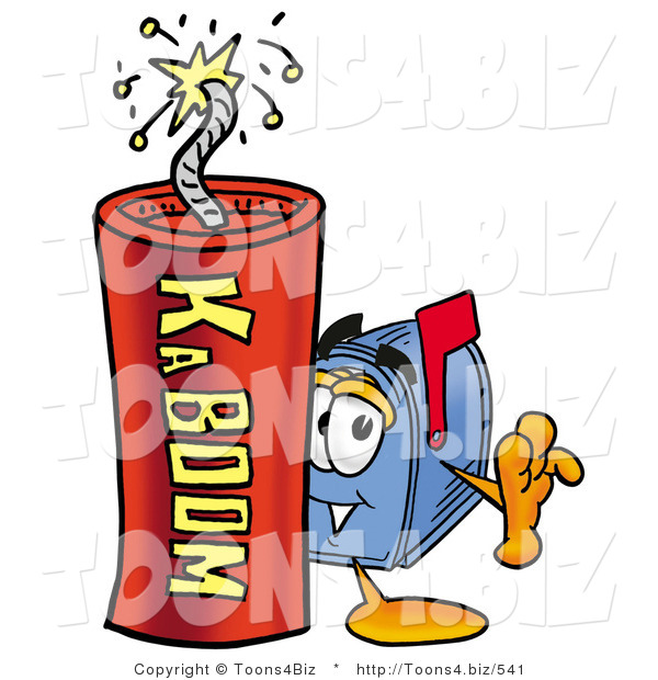 Illustration of a Cartoon Mailbox Standing with a Lit Stick of Dynamite