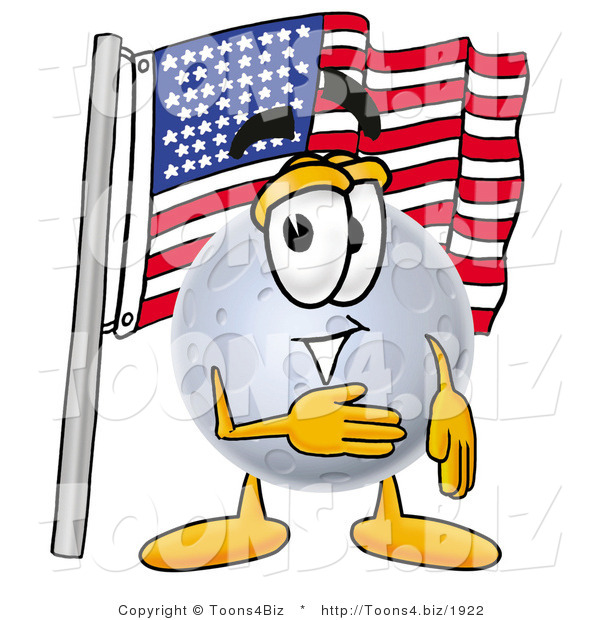 Illustration of a Cartoon Moon Mascot Pledging Allegiance to an American Flag