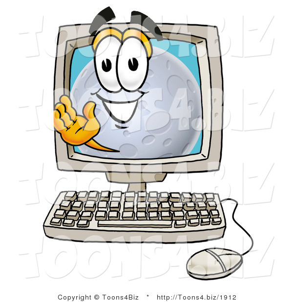 Illustration of a Cartoon Moon Mascot Waving from Inside a Computer Screen