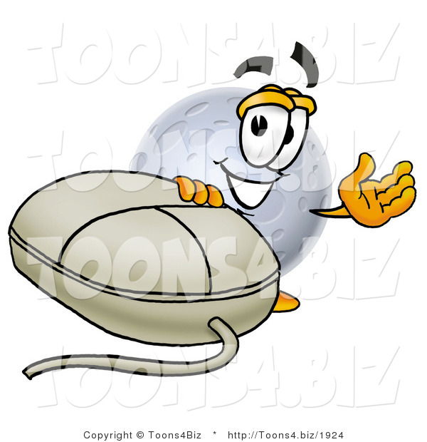 Illustration of a Cartoon Moon Mascot with a Computer Mouse