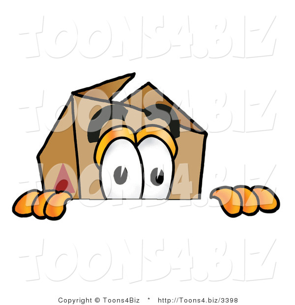 Illustration of a Cartoon Packing Box Mascot Peeking over a Surface
