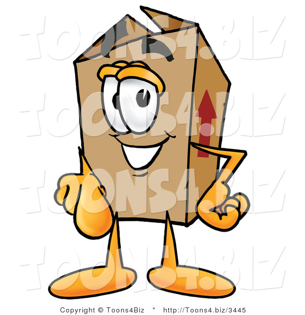 Illustration of a Cartoon Packing Box Mascot Pointing at the Viewer