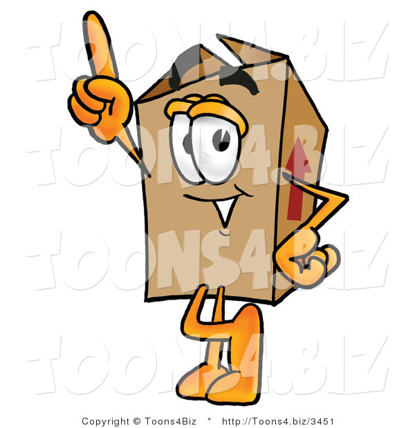 Illustration of a Cartoon Packing Box Mascot Pointing Upwards