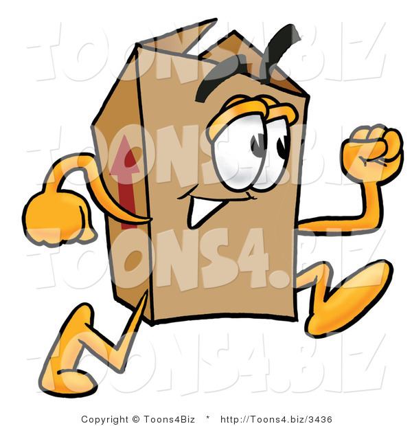 Illustration of a Cartoon Packing Box Mascot Running