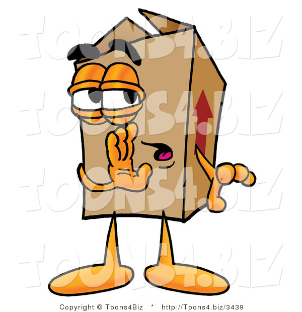 Illustration of a Cartoon Packing Box Mascot Whispering and Gossiping