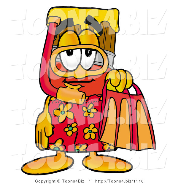 Illustration of a Cartoon Paint Brush Mascot in Orange and Red Snorkel Gear