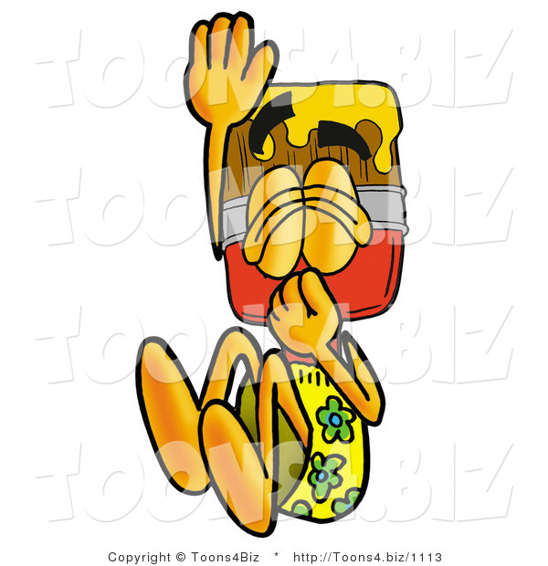 Illustration of a Cartoon Paint Brush Mascot Plugging His Nose While Jumping into Water