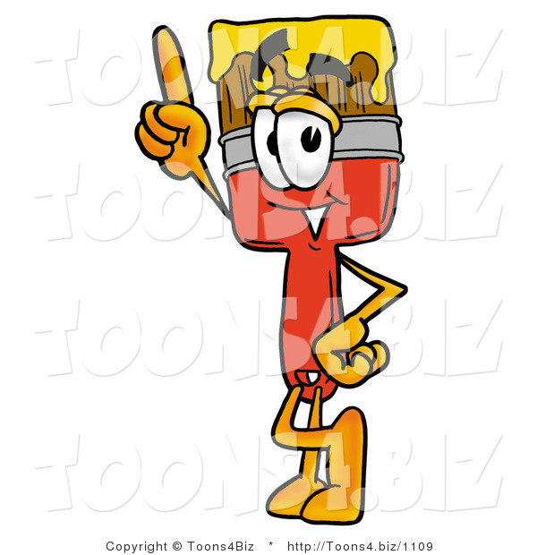Illustration of a Cartoon Paint Brush Mascot Pointing Upwards