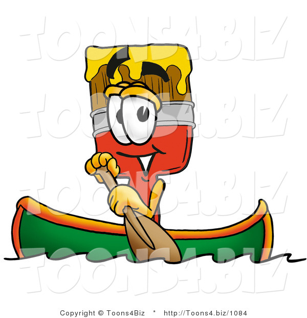Illustration of a Cartoon Paint Brush Mascot Rowing a Boat