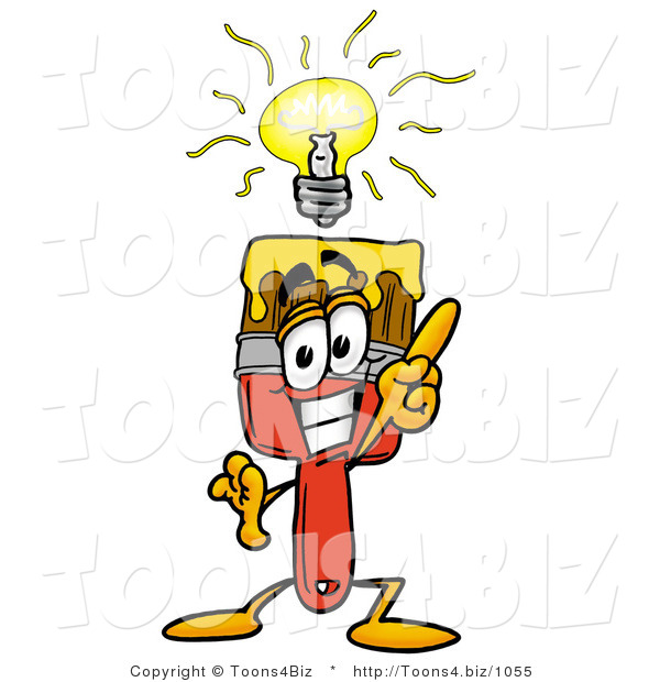 Illustration of a Cartoon Paint Brush Mascot with a Bright Idea