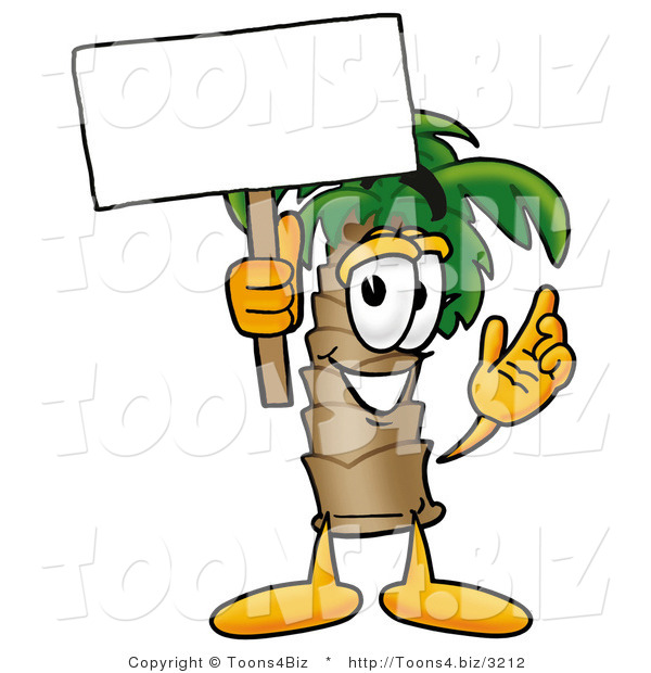 Illustration of a Cartoon Palm Tree Mascot Holding a Blank Sign