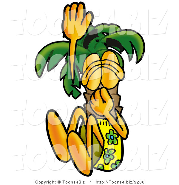 Illustration of a Cartoon Palm Tree Mascot Plugging His Nose While Jumping into Water