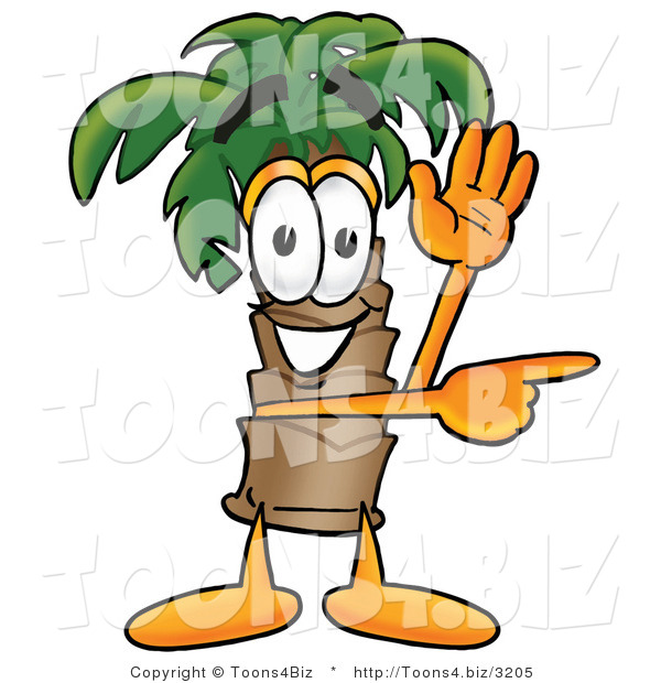 Illustration of a Cartoon Palm Tree Mascot Waving and Pointing
