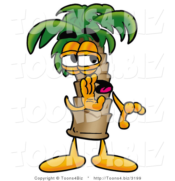 Illustration of a Cartoon Palm Tree Mascot Whispering and Gossiping