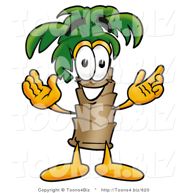 Illustration of a Cartoon Palm Tree Mascot with Welcoming Open Arms