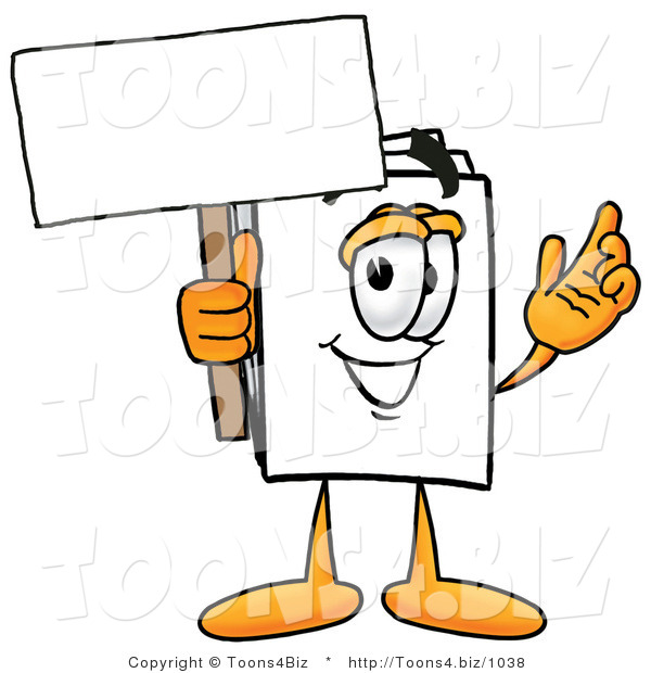 Illustration of a Cartoon Paper Mascot Holding a Blank Sign