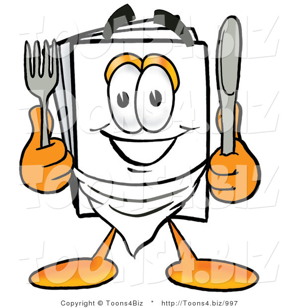 Illustration of a Cartoon Paper Mascot Holding a Knife and Fork