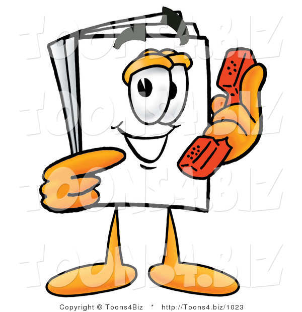 Illustration of a Cartoon Paper Mascot Holding a Telephone