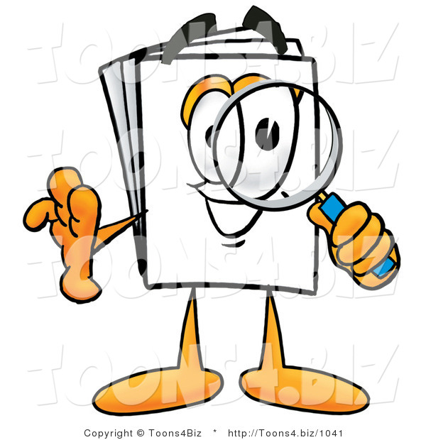 Illustration of a Cartoon Paper Mascot Looking Through a Magnifying Glass