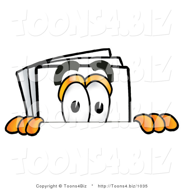 Illustration of a Cartoon Paper Mascot Peeking over a Surface
