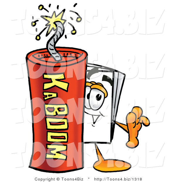 Illustration of a Cartoon Paper Mascot Standing with a Lit Stick of Dynamite