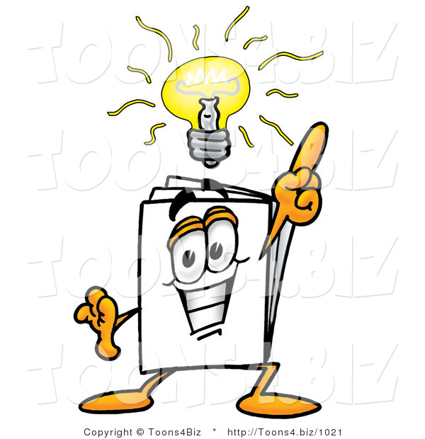 Illustration of a Cartoon Paper Mascot with a Bright Idea