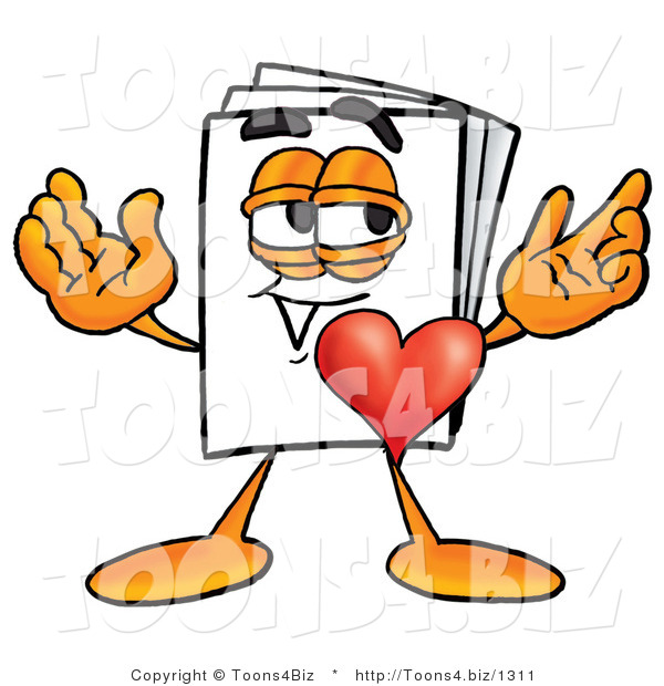 Illustration of a Cartoon Paper Mascot with His Heart Beating out of His Chest