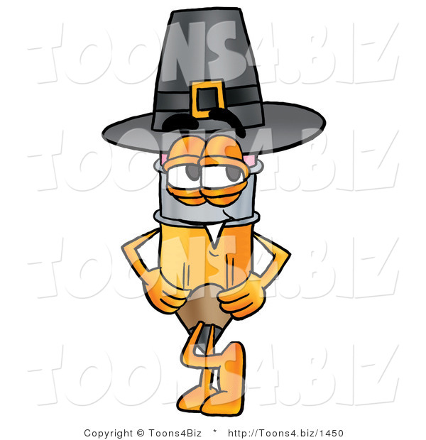Illustration of a Cartoon Pencil Mascot Wearing a Pilgrim Hat on Thanksgiving