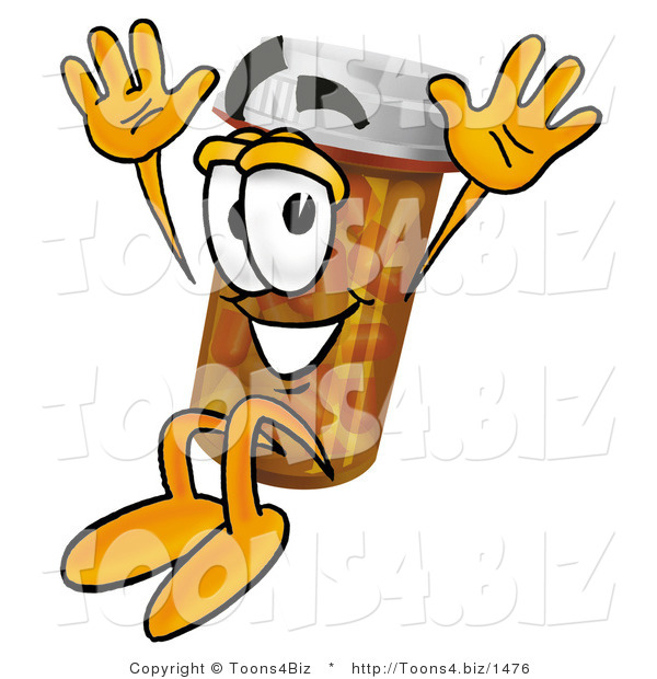Illustration of a Cartoon Pill Bottle Mascot Jumping