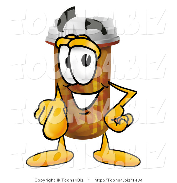 Illustration of a Cartoon Pill Bottle Mascot Pointing at the Viewer