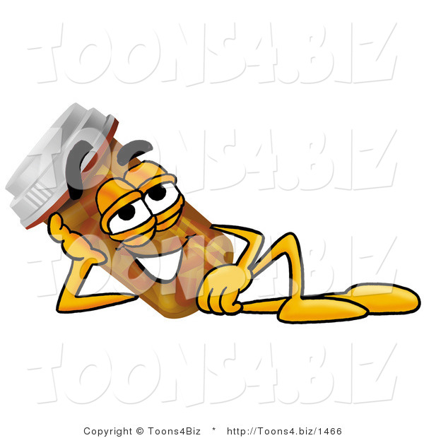 Illustration of a Cartoon Pill Bottle Mascot Resting His Head on His Hand