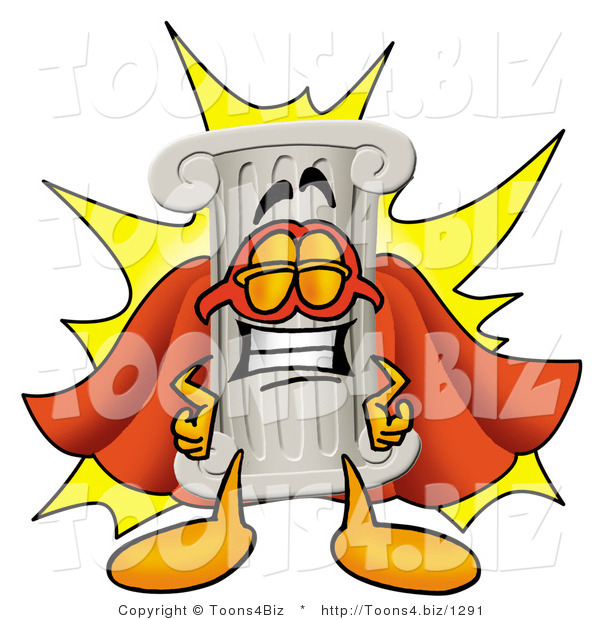 Illustration of a Cartoon Pillar Mascot Dressed As a Super Hero