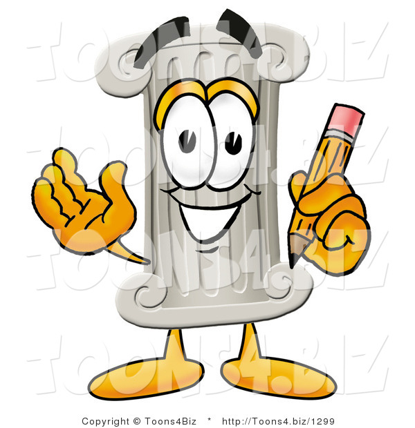 Illustration of a Cartoon Pillar Mascot Holding a Pencil