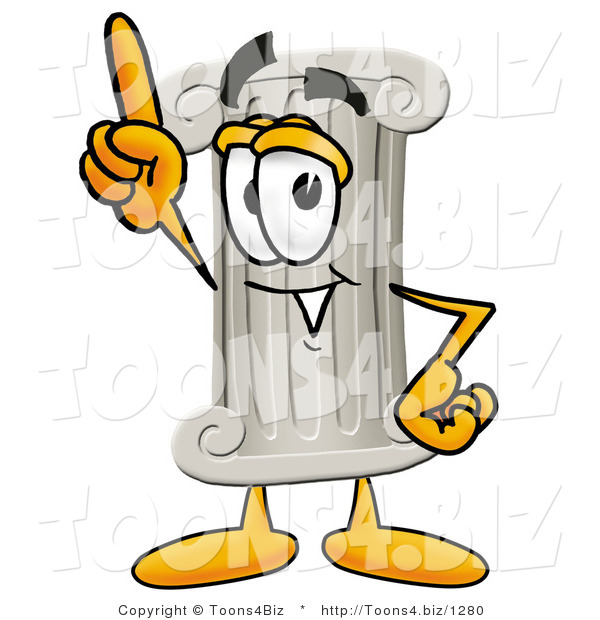 Illustration of a Cartoon Pillar Mascot Pointing Upwards