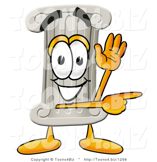Illustration of a Cartoon Pillar Mascot Waving and Pointing