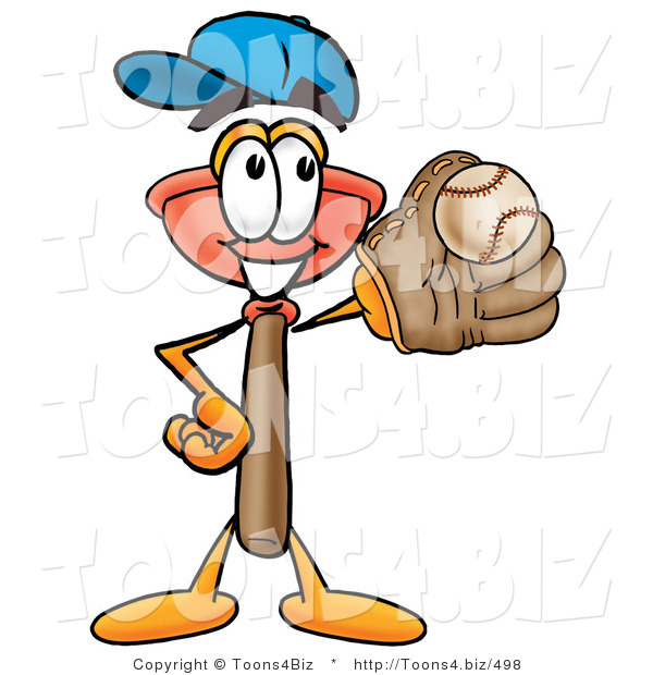 Illustration of a Cartoon Plunger Mascot Catching a Baseball with a Glove