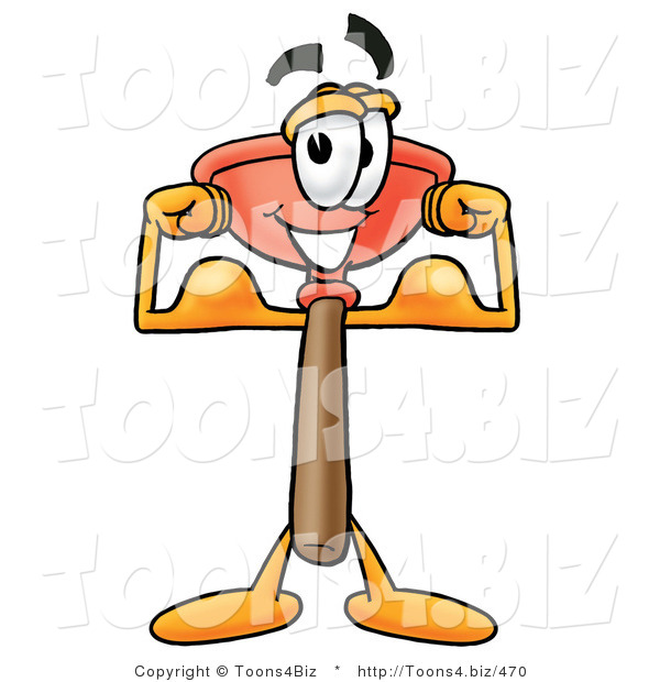 Illustration of a Cartoon Plunger Mascot Flexing His Arm Muscles