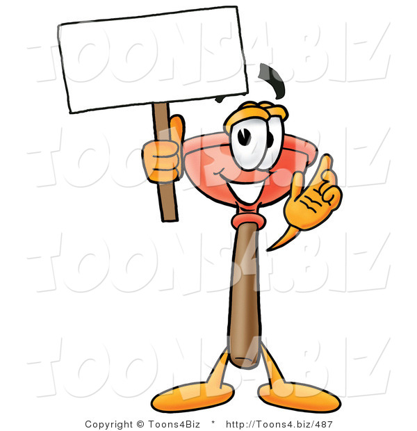 Illustration of a Cartoon Plunger Mascot Holding a Blank Sign