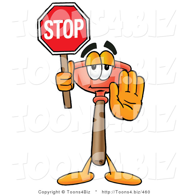 Illustration of a Cartoon Plunger Mascot Holding a Stop Sign