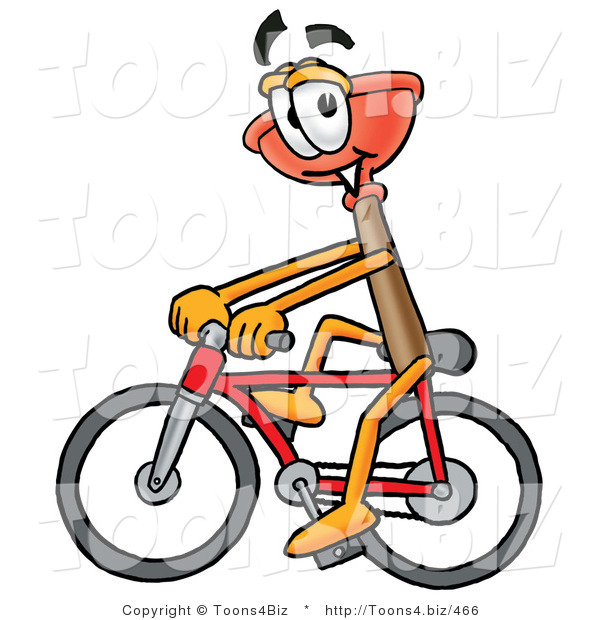 Illustration of a Cartoon Plunger Mascot Riding a Bicycle