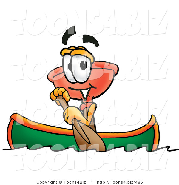 Illustration of a Cartoon Plunger Mascot Rowing a Boat
