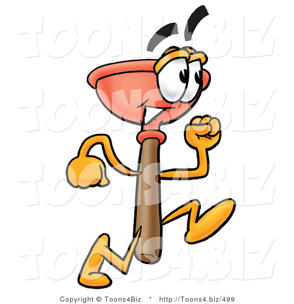 Illustration of a Cartoon Plunger Mascot Running