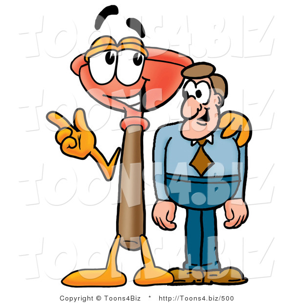 Illustration of a Cartoon Plunger Mascot Talking to a Business Man