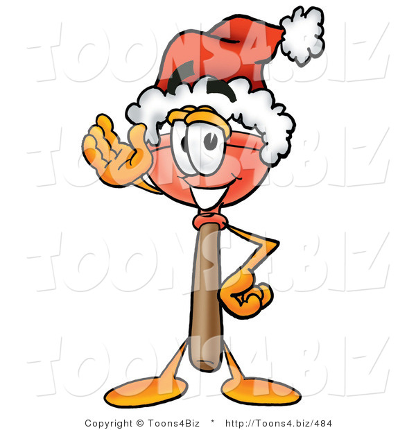 Illustration of a Cartoon Plunger Mascot Wearing a Santa Hat and Waving