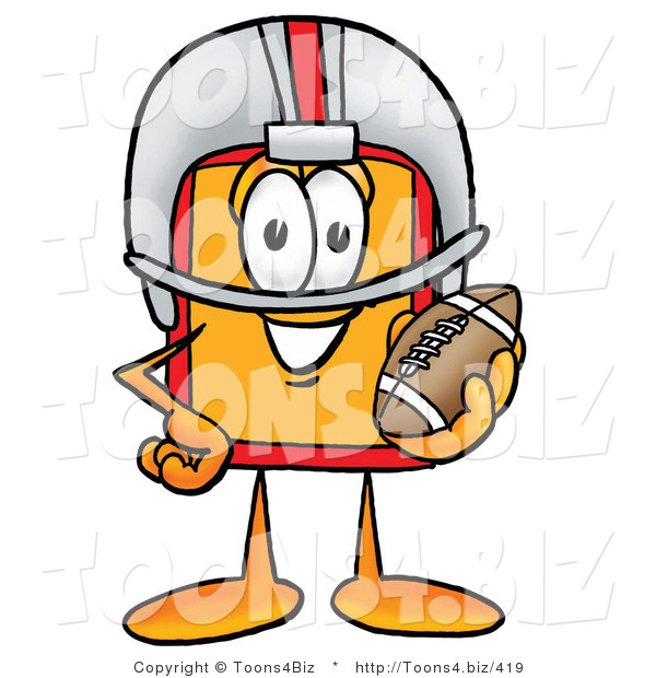 Illustration of a Cartoon Price Tag Mascot in a Helmet, Holding a Football