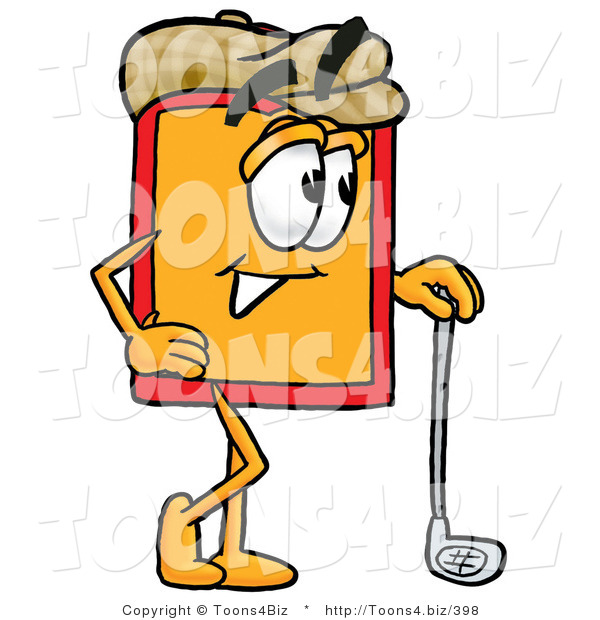 Illustration of a Cartoon Price Tag Mascot Leaning on a Golf Club While Golfing